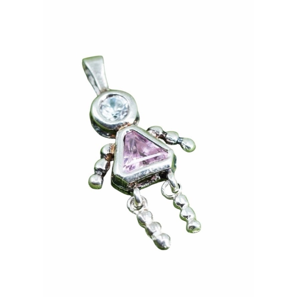 Vintage 925 Sterling Silver Girl‎ Beaded Glass June Birthstone Charm Pendant